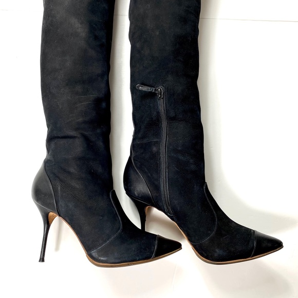 Sophia Webster Hallie Nubuck Leather Over the Knee Heel Boot in Black - Picture 5 of 16